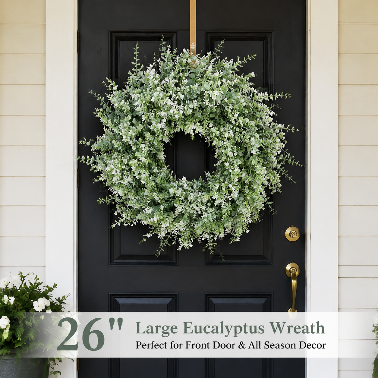 26 Inch Artificial Eucalyptus Wreath with Lavender and Baby's Breath White Green
