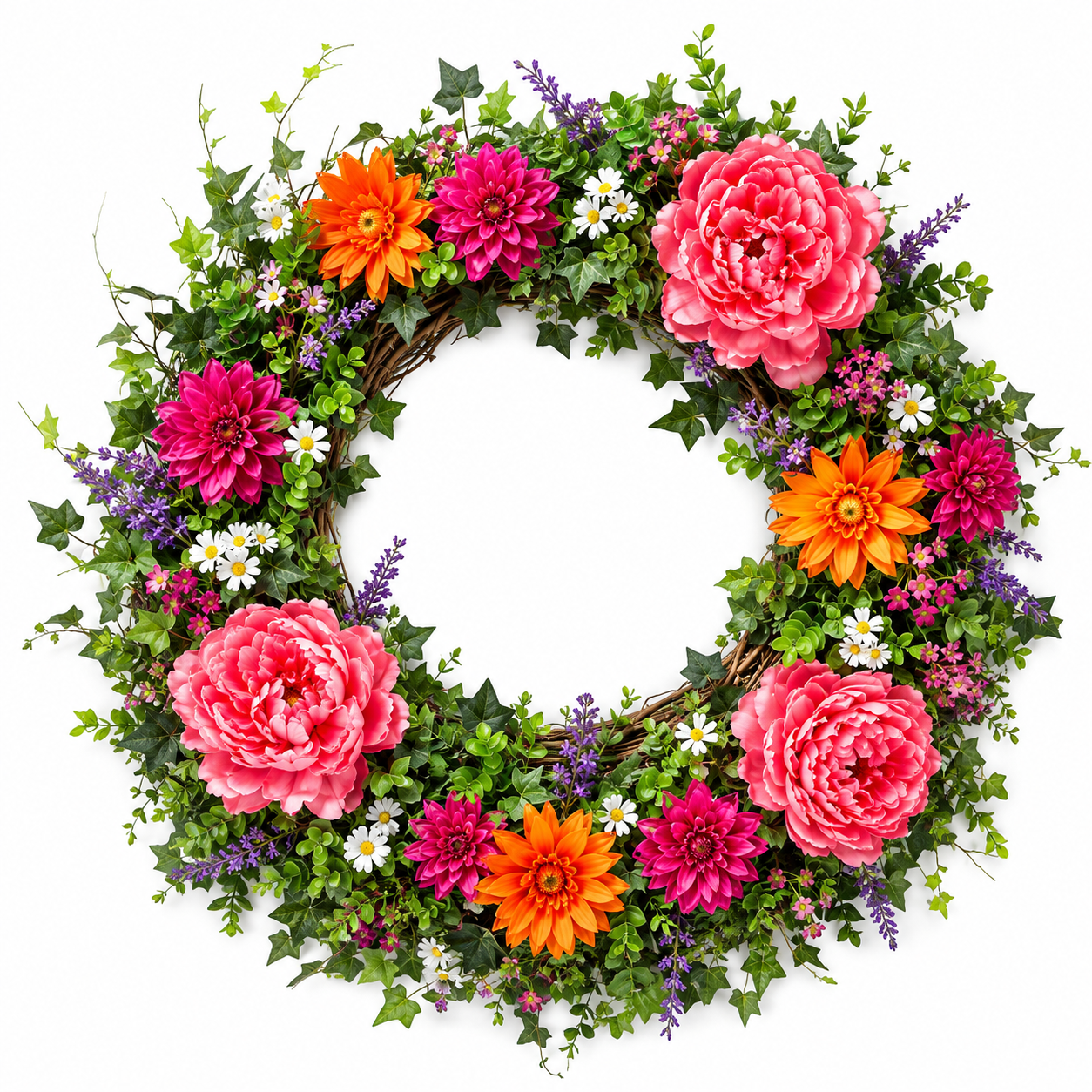 30 Inch UV Protected Peony Floral Wreath for Front Door Outdoor Spring Summer Decor
