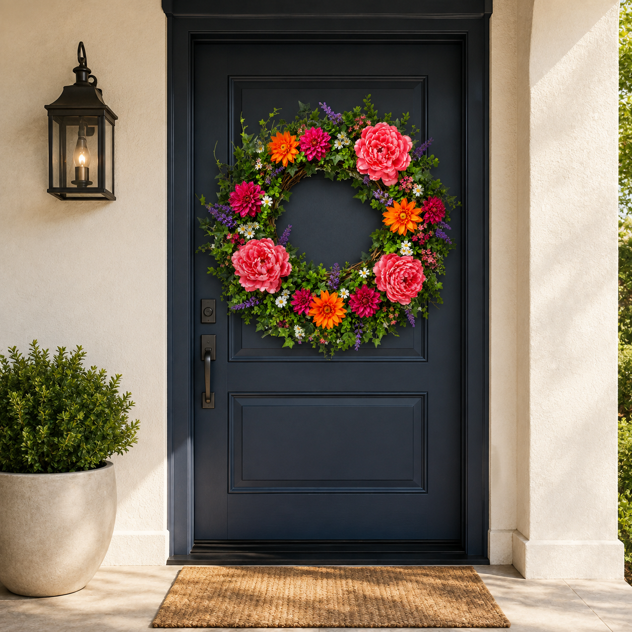 30 Inch UV Protected Peony Floral Wreath for Front Door Outdoor Spring Summer Decor